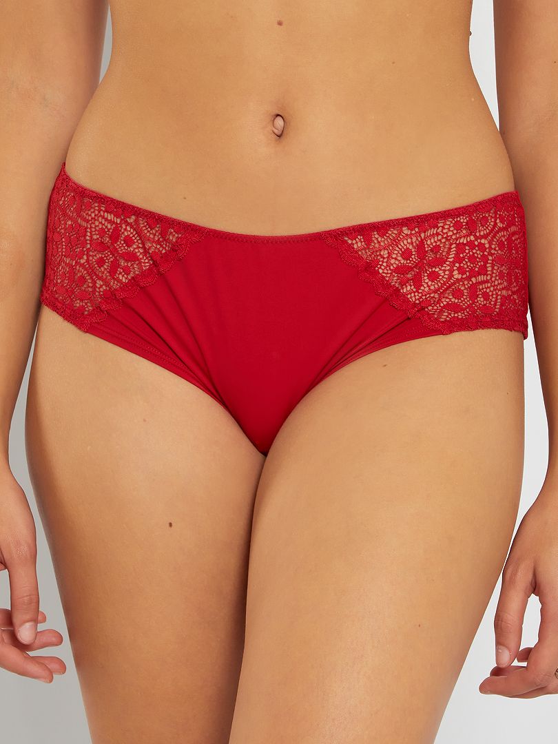 Culotte In Microfibra E Pizzo Rosso Kiabi