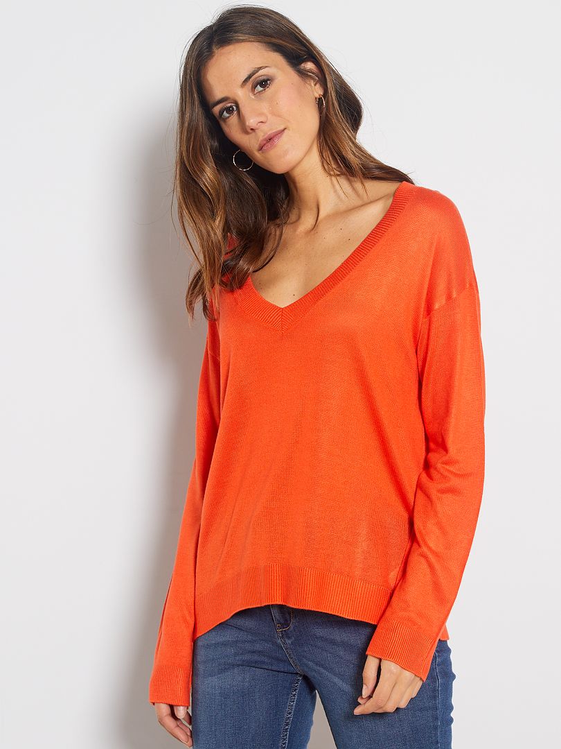 Pullover Oversize Scollo A V Arancio Kiabi 10 00