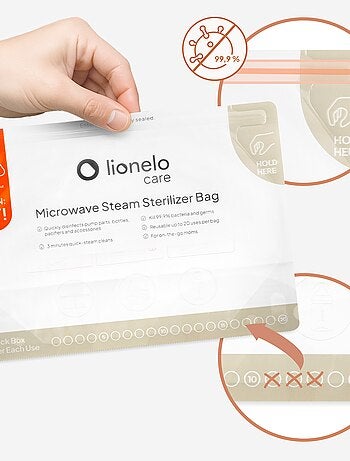 16 sacchetti sterilizzanti riutilizzabili LIONELO - adatti al microonde - per biberon e accessori