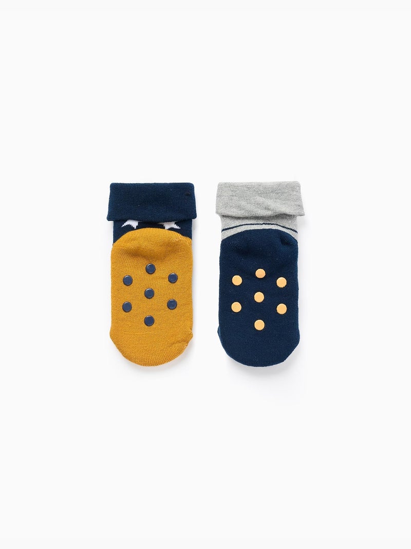 2 Calzini spessi antiscivolo con motivi Blu grigio - Kiabi