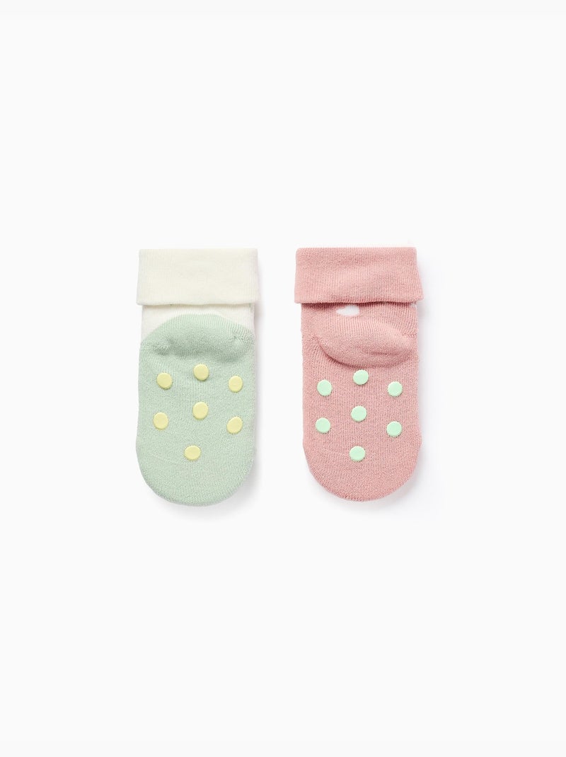 2 Calzini spessi antiscivolo con motivi Rosa/Verde - Kiabi