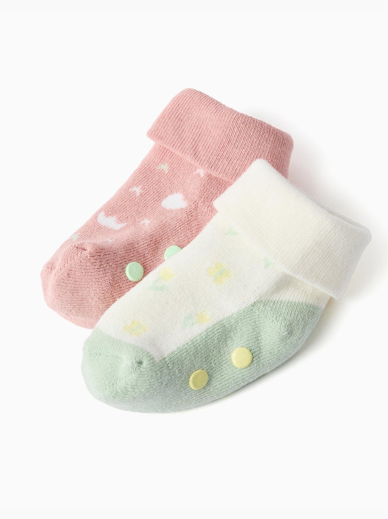 2 Calzini spessi antiscivolo con motivi Rosa/Verde - Kiabi
