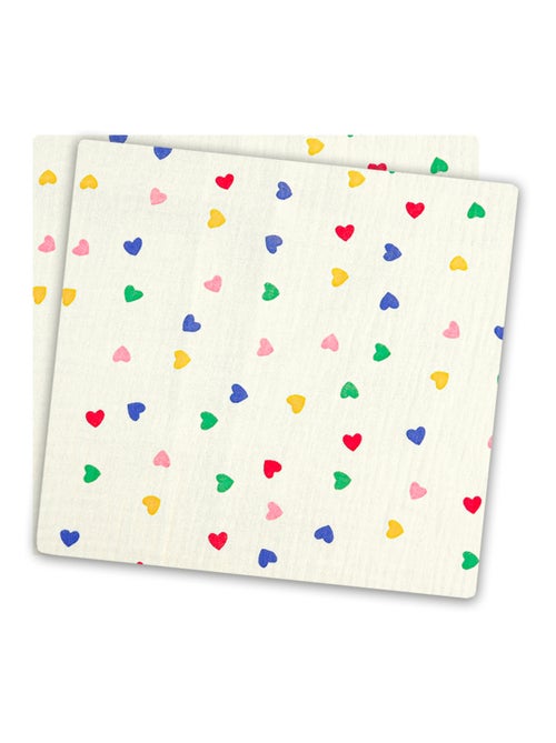 2 fasce in garza di cotone, motivo cuoricini, Les Chatounets - Kiabi