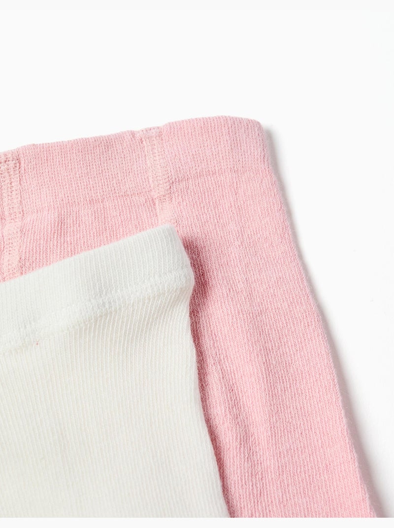 2 Paia di collant a coste/jacquard Bianco Rosa - Kiabi