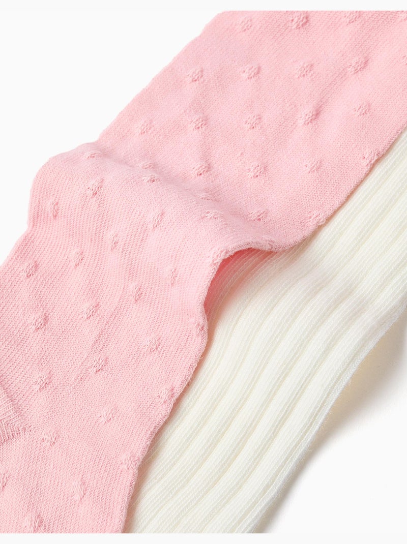 2 Paia di collant a coste/jacquard Bianco Rosa - Kiabi