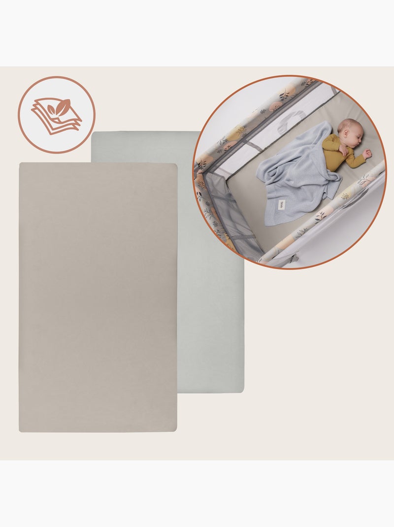 2 x Lenzuola con angoli in bambù per lettino - LIONELO - Lettino da viaggio - 120 x 60 cm - Universa Beige/Bianco - Kiabi