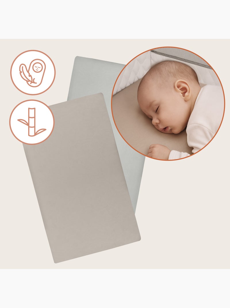 2 x Lenzuola con angoli in bambù per lettino - LIONELO - Lettino da viaggio - 120 x 60 cm - Universa Beige/Bianco - Kiabi