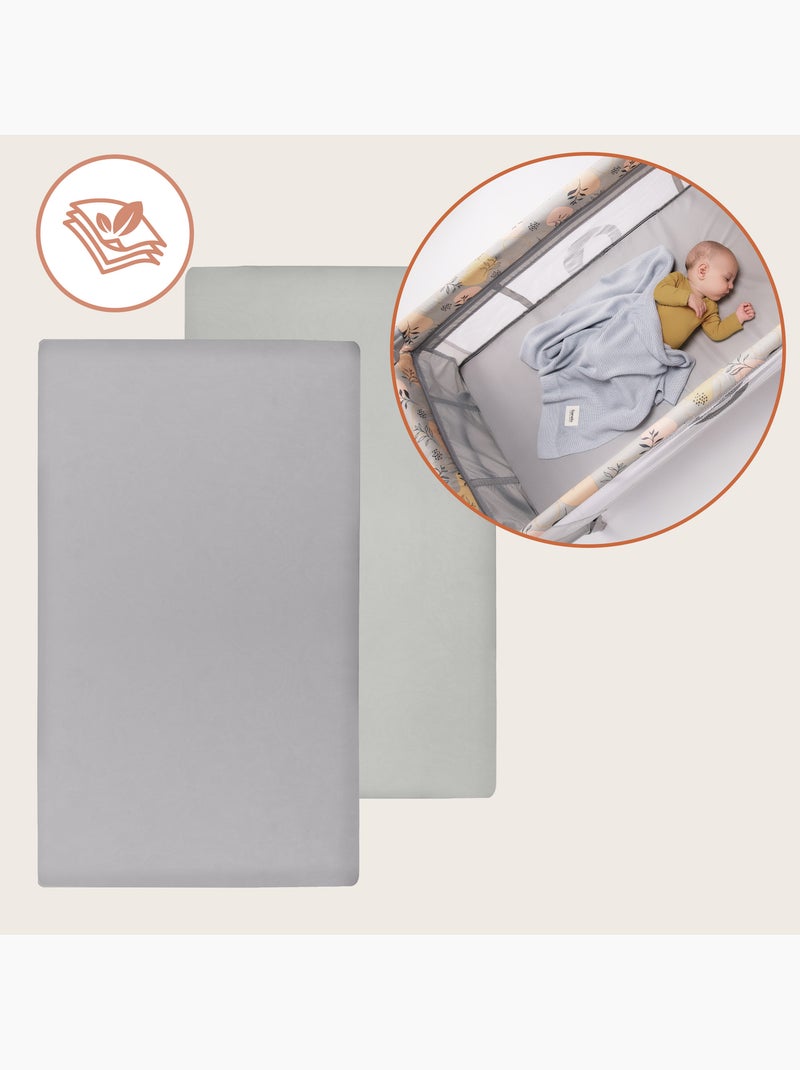 2 x Lenzuola con angoli in bambù per lettino - LIONELO - Lettino da viaggio - 120 x 60 cm - Universa Grigio bianco - Kiabi