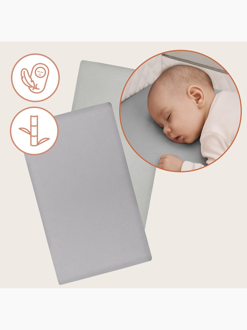 2 x Lenzuola con angoli in bambù per lettino - LIONELO - Lettino da viaggio - 120 x 60 cm - Universa Grigio bianco - Kiabi
