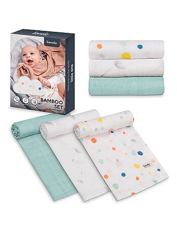 3 fasce per neonati in cotone e bambù naturale LIONELO - 70x70 cm - Antibatteriche
