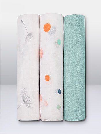 3 fasce per neonati in cotone e bambù naturale LIONELO - 70x70 cm - Antibatteriche