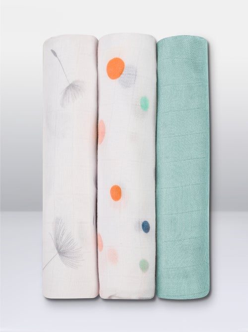 3 fasce per neonati in cotone e bambù naturale LIONELO - 70x70 cm - Antibatteriche - Kiabi