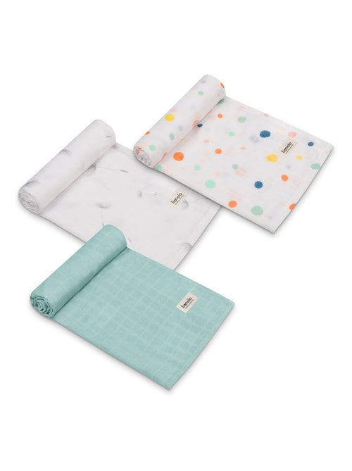 3 fasce per neonati in cotone e bambù naturale LIONELO - 70x70 cm - Antibatteriche - Kiabi