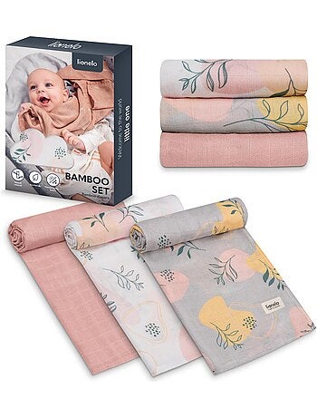 3 fasce per neonati in cotone e bambù naturale LIONELO - 70x70 cm - Antibatteriche