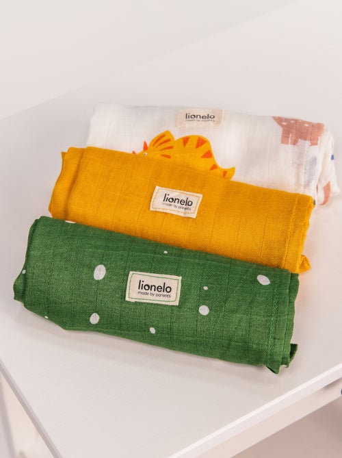 3 fasce per neonati in cotone e bambù naturale LIONELO - 70x70 cm - Antibatteriche - Kiabi