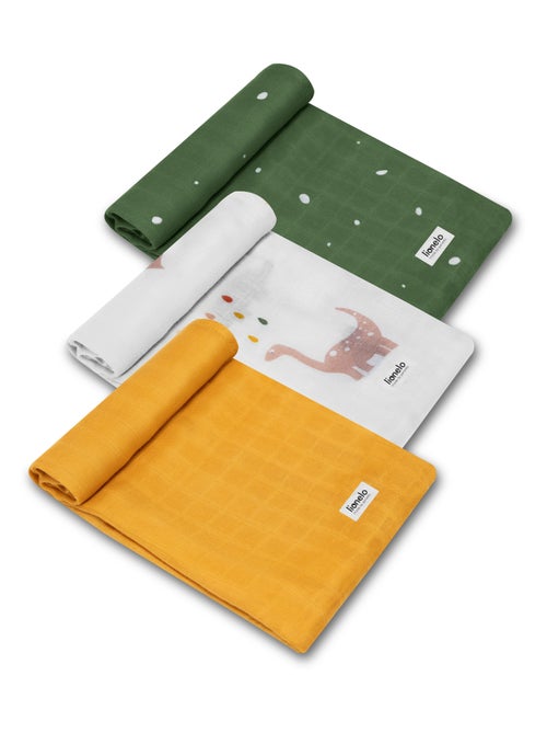 3 fasce per neonati in cotone e bambù naturale LIONELO - 70x70 cm - Antibatteriche - Kiabi