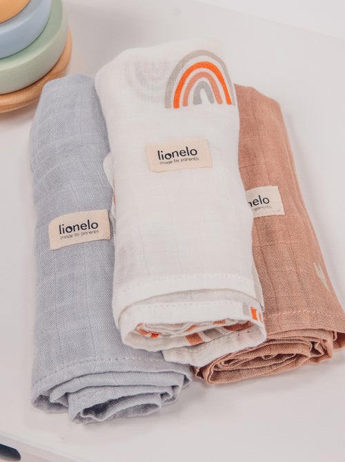 3 fasce per neonati in cotone e bambù naturale LIONELO - 70x70 cm - Antibatteriche - Kiabi