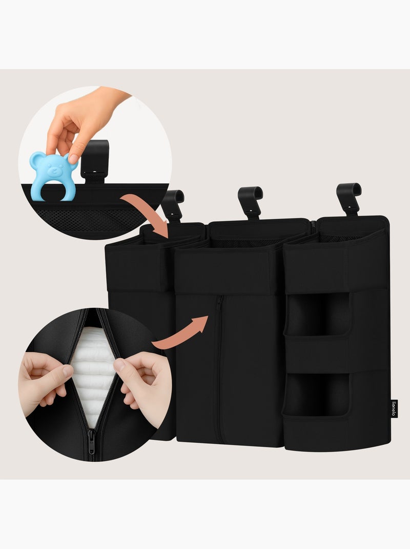 3 x LIONELO Sidepocket Organizer da appendere per culla - Porta pannolini - Cestino Nero - Kiabi