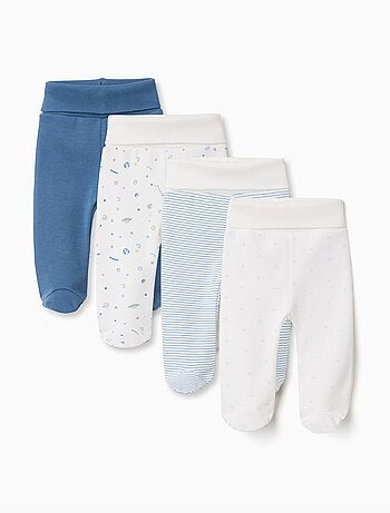 4 pantaloni lisci/stampati in cotone con piedini