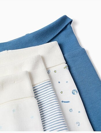 4 pantaloni lisci/stampati in cotone con piedini