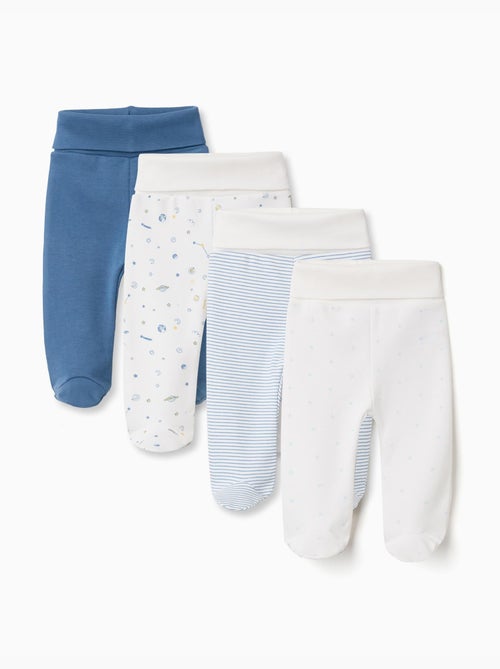 4 pantaloni lisci/stampati in cotone con piedini - Kiabi 4 pantaloni lisci/stampati in cotone con piedini - Kiabi