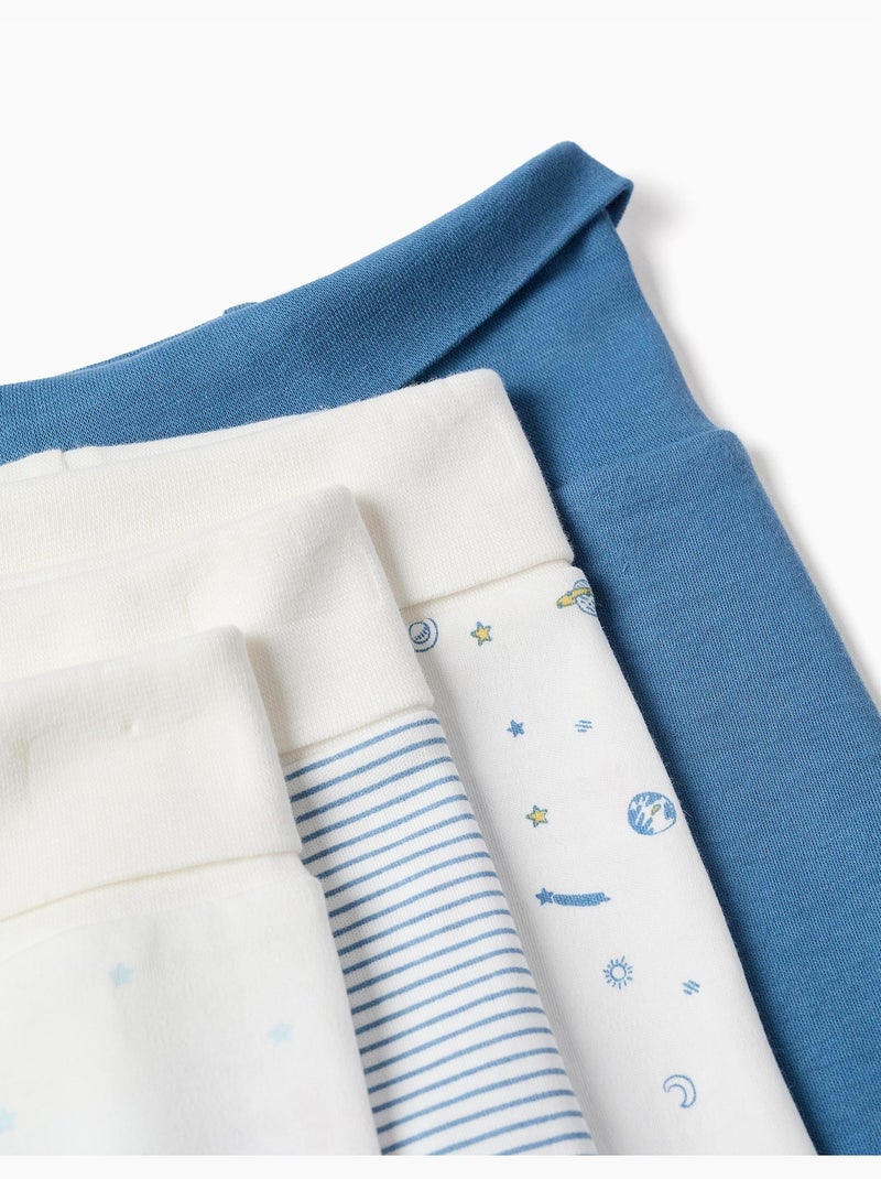 4 pantaloni lisci/stampati in cotone con piedini Bianco Blu - Kiabi