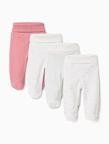 4 pantaloni lisci/stampati in cotone con piedini