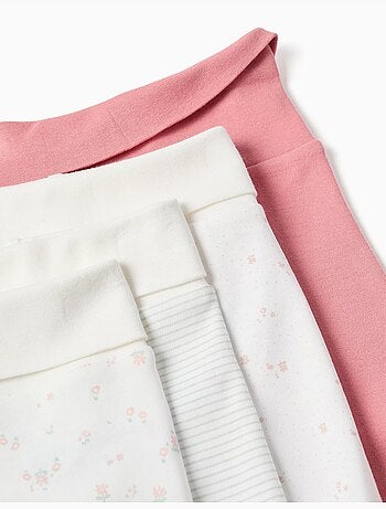 4 pantaloni lisci/stampati in cotone con piedini