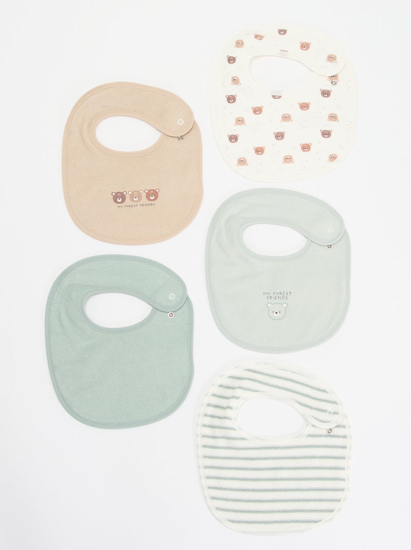 5 bavaglini con stampe fantasiose e chiusura a pressione Marrone - Kiabi