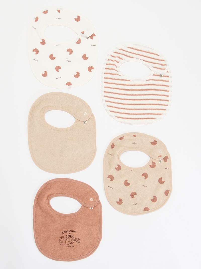 5 bavaglini con stampe fantasiose e chiusura a pressione Marrone - Kiabi