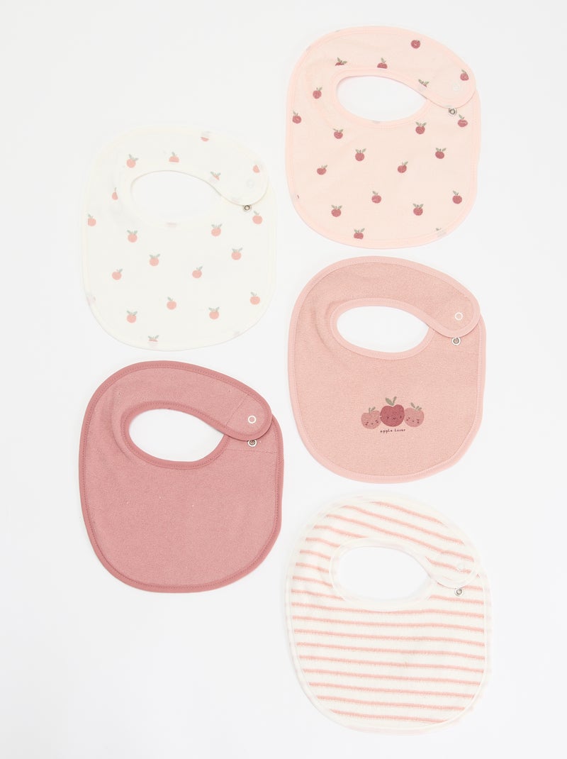 5 bavaglini con stampe fantasiose e chiusura a pressione Rosa - Kiabi