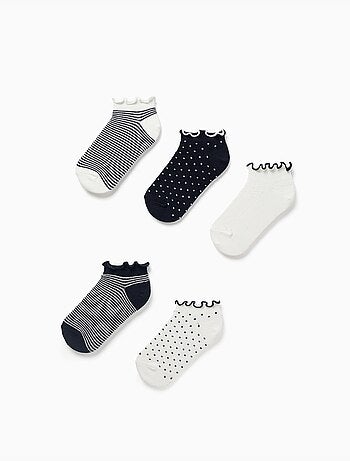 5 paia di calzini alla caviglia a righe/a pois