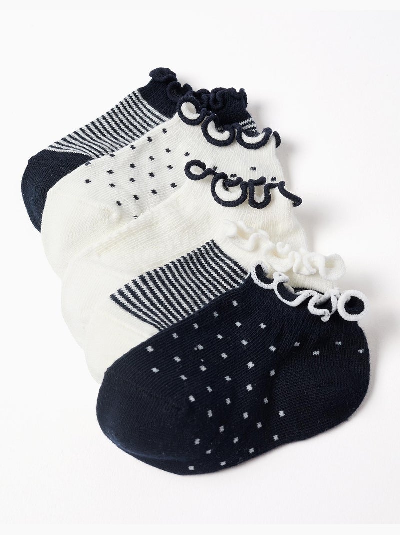 5 paia di calzini alla caviglia a righe/a pois Blu Bianco - Kiabi