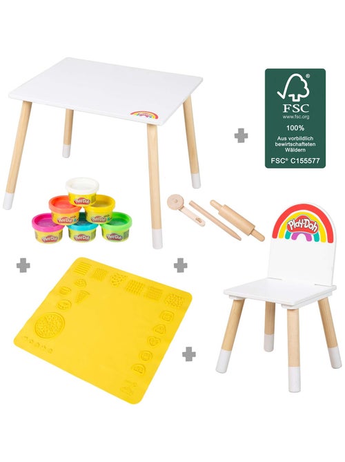 6 vasetti di pasta modellabile + tavolo e sedia bambini + tappetino e accessori "Roba x Play‑Doh" - Kiabi