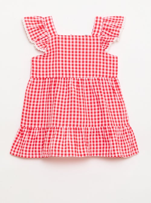 Abito a balze stampa vichy - Kiabi