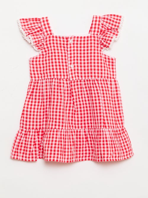 Abito a balze stampa vichy - Kiabi