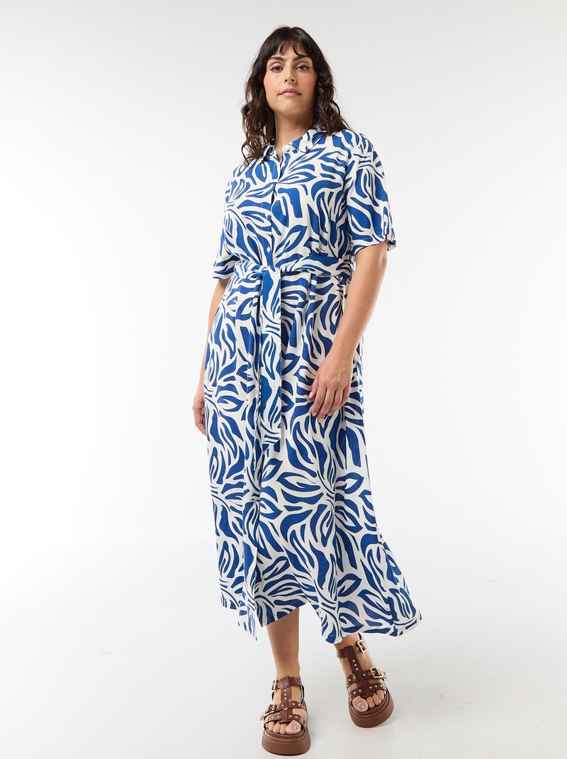 Abito a camicia a maniche corte con motivo Blu - Kiabi