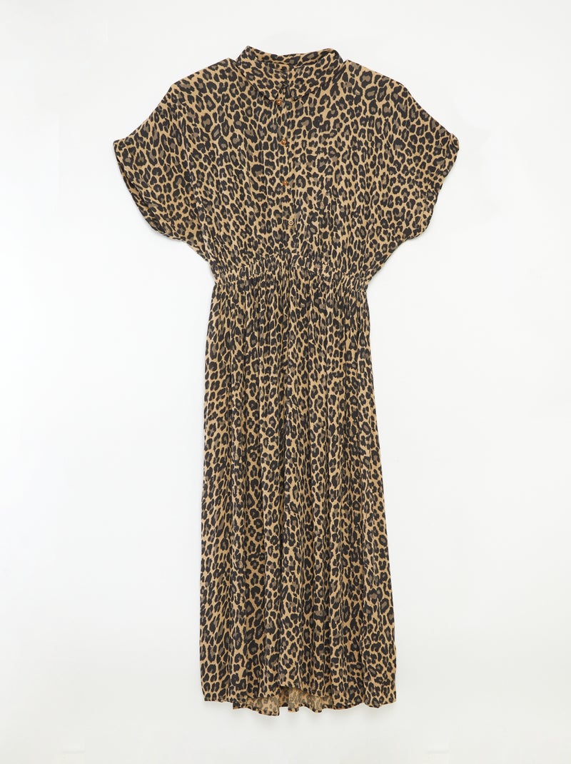 Abito a camicia lungo leopardato - collezione facile da indossare Beige - Kiabi