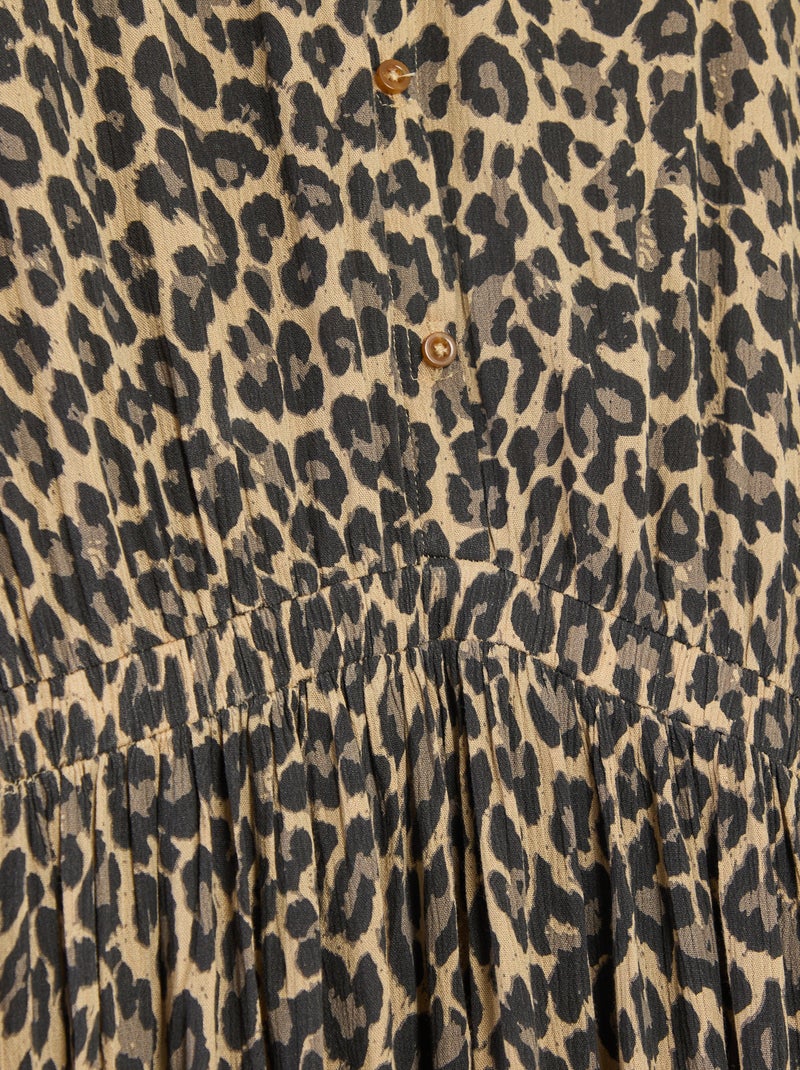 Abito a camicia lungo leopardato - collezione facile da indossare Beige - Kiabi