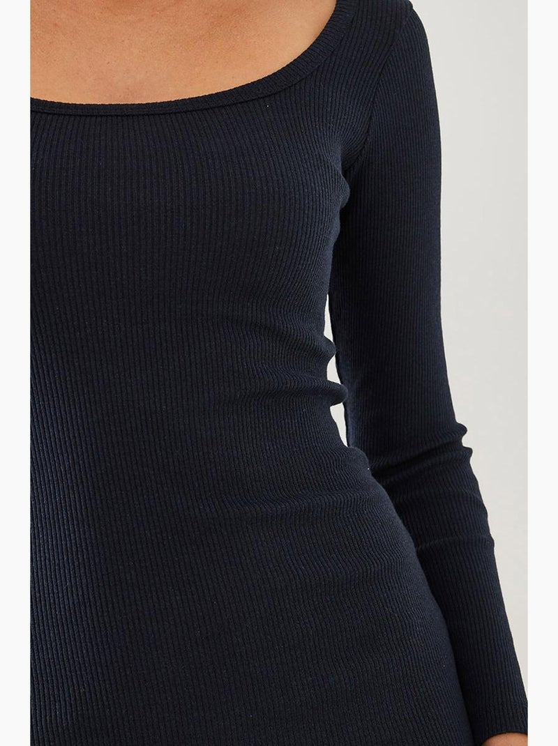 Abito a coste basic a maniche lunghe con scollo quadrato bianco lucci Blu marino - Kiabi