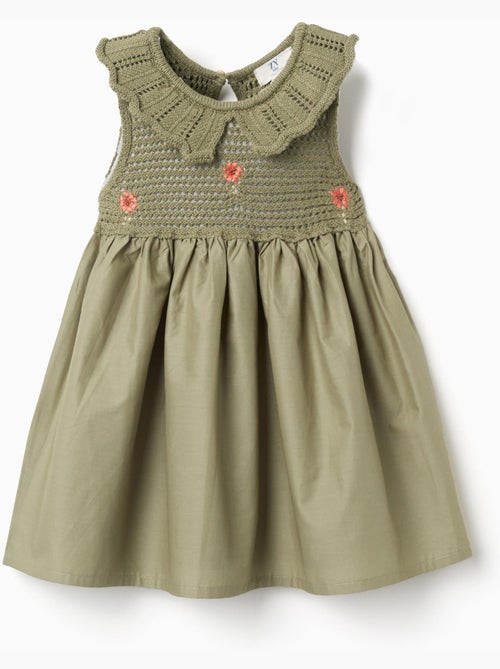 Abito a doppio tessuto con fiori ricamati - Kiabi