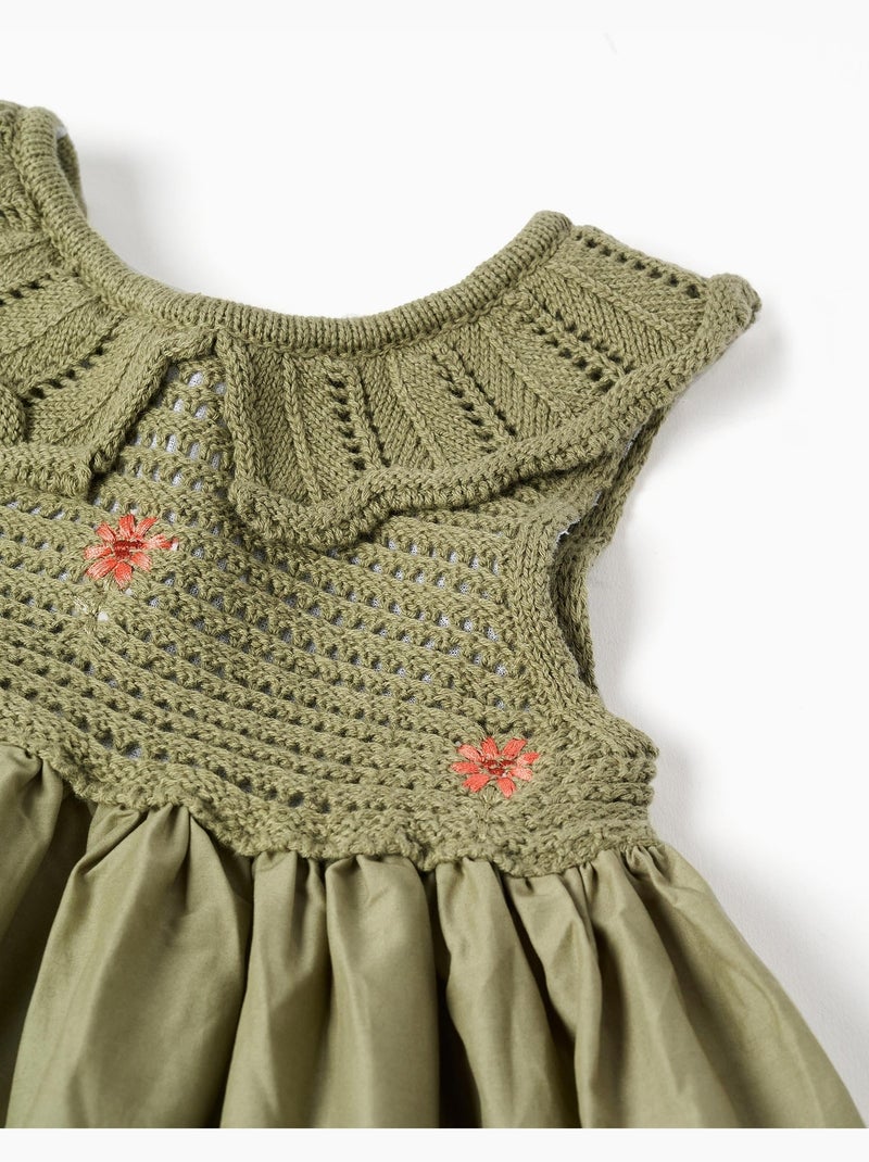 Abito a doppio tessuto con fiori ricamati Verde scuro - Kiabi