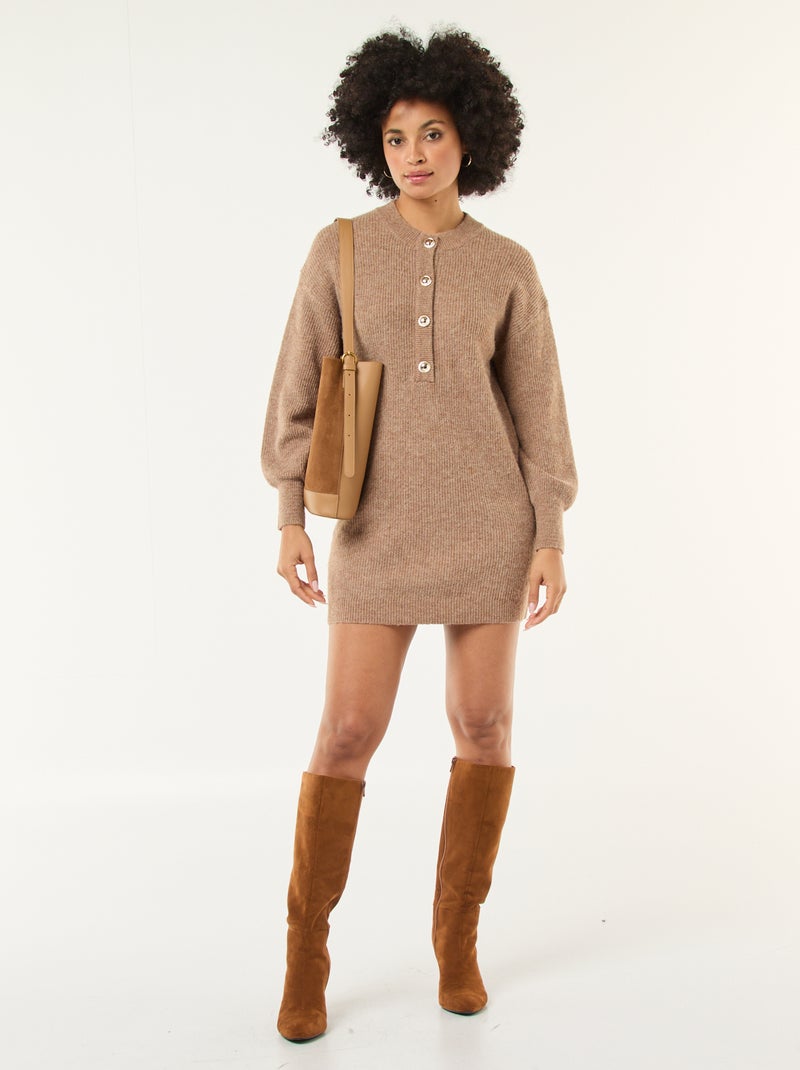 Abito a maglia con bottoni dorati Beige - Kiabi