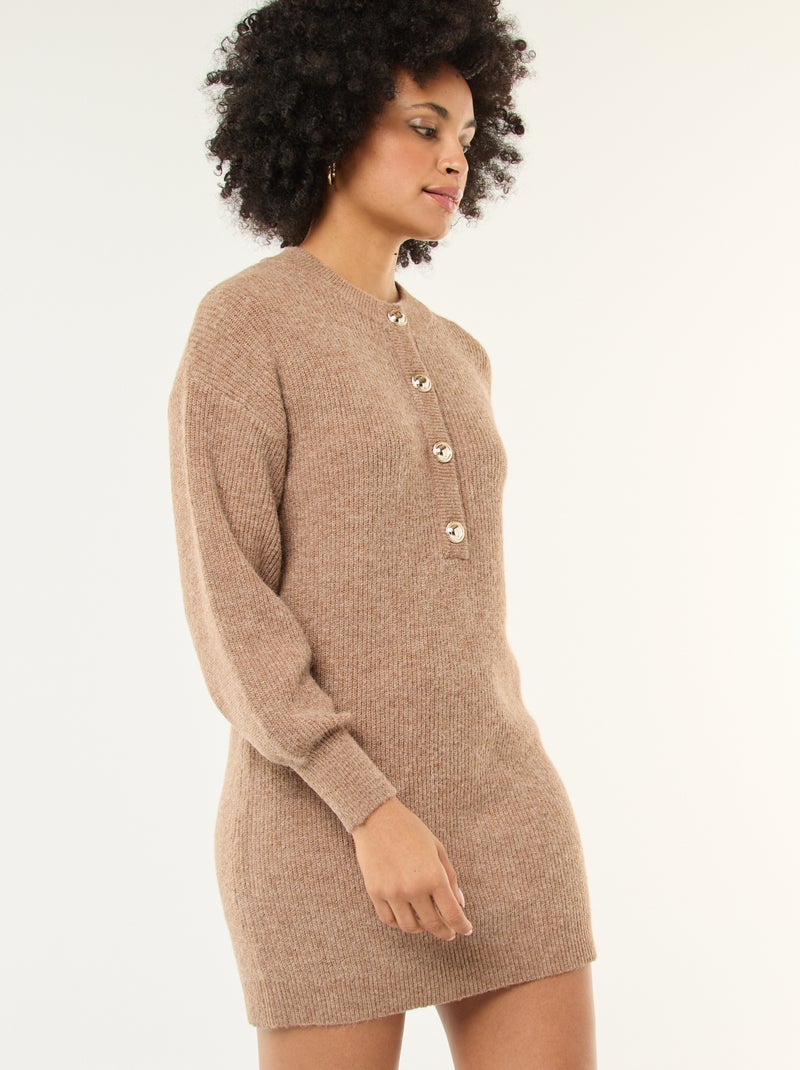Abito a maglia con bottoni dorati Beige - Kiabi