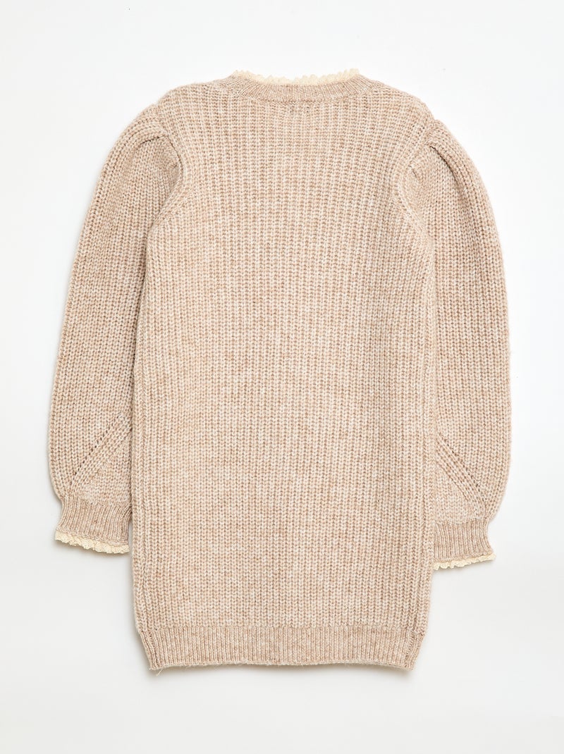 Abito a maglia con colletto in pizzo Beige - Kiabi
