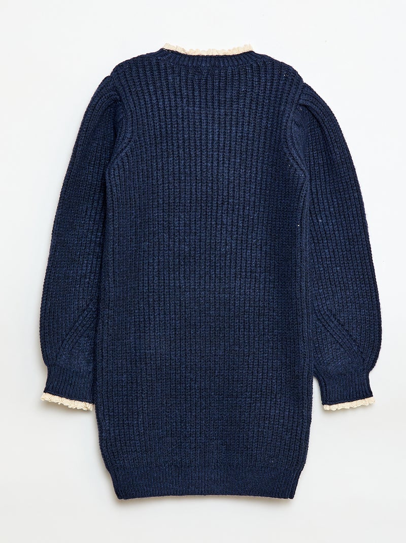 Abito a maglia con colletto in pizzo Blu - Kiabi