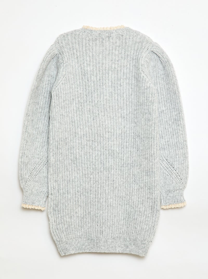 Abito a maglia con colletto in pizzo Grigio - Kiabi