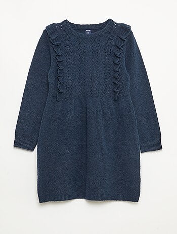 Abito maglione con maglia traforata e volant