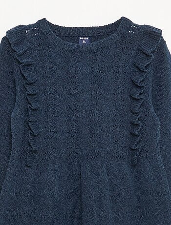 Abito maglione con maglia traforata e volant