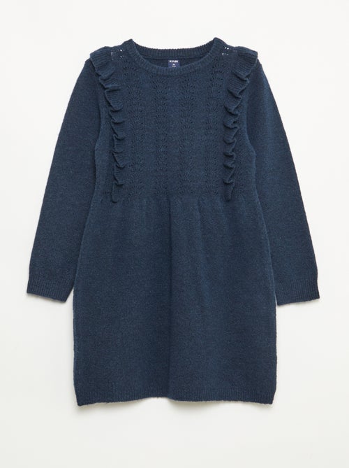 Abito a maglia con lavorazione traforata e volant - Kiabi